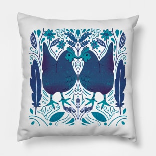 Jungle Fowl Blue Pillow