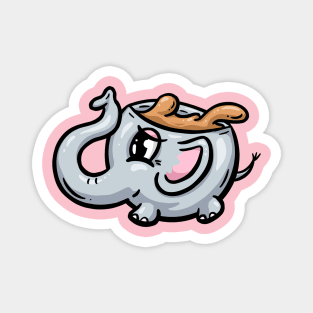 Elephant Cute Coffee Cup Cartoon Illustration Magnet