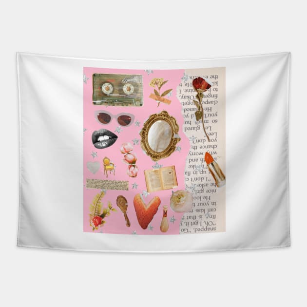 Vintage Old Money Aesthetic Collage Print Barbie Pink Tapestry by madiwestdal