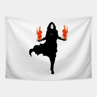 The Sorceress - Summoning Chaos - Flaming Hands Tapestry