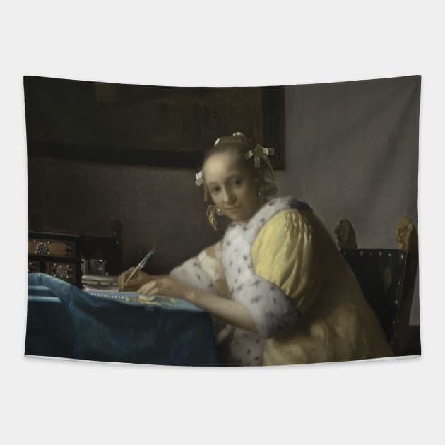 A Lady Writing by Jan Vermeer Tapestry by Classic Art Stall