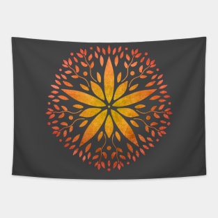 Mandala Leafs in orange Tapestry