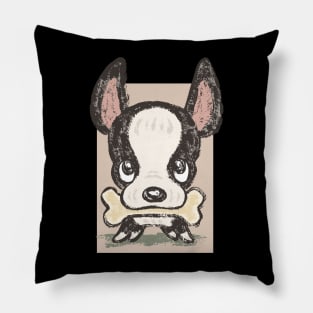 Boston terrier and bone Pillow