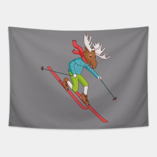 Telemark skiing Moose Tapestry