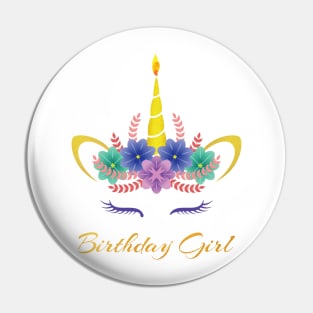 Birthday Girl Unicorn Birthday T-Shirt Pin