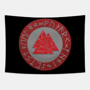 Vikings Distressed Valknut and Runes Red and Silver Tapestry