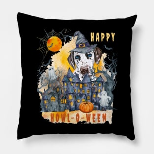 Dalmatian Happy Howl-o-ween Ghost Houses Funny Watercolor Pillow