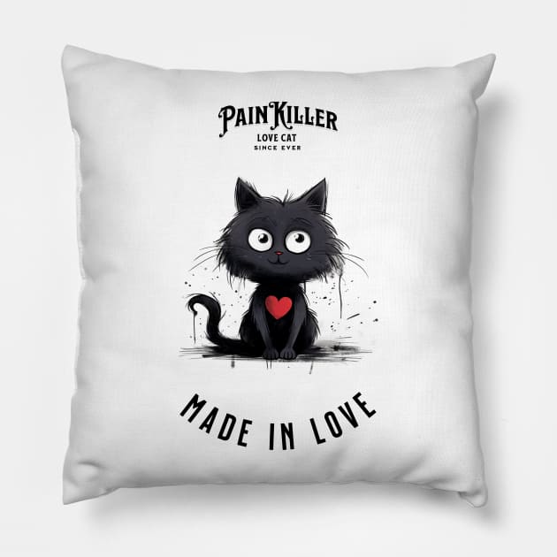 Painkiller made in love cat Pillow by DavidBriotArt