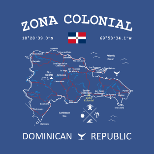 Zona Colonial Dominican Republic Flag Travel Map Coordinates GPS T-Shirt