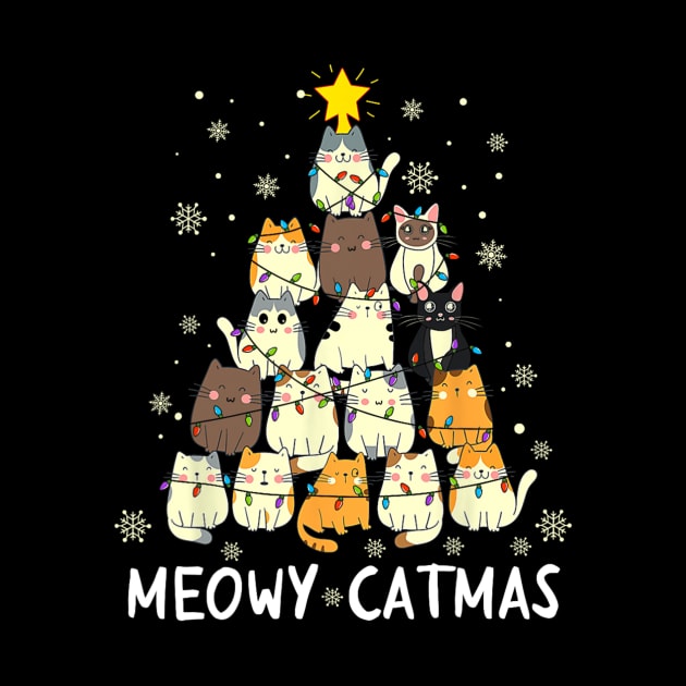 Meowy Cat Christmas Tree Xmas Funny Santa by nadenescarpellos
