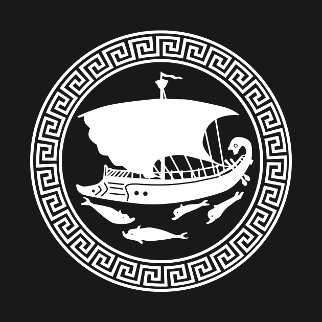 Round Greek Key Pattern,  Sail Ship with Dolphins by cartogram