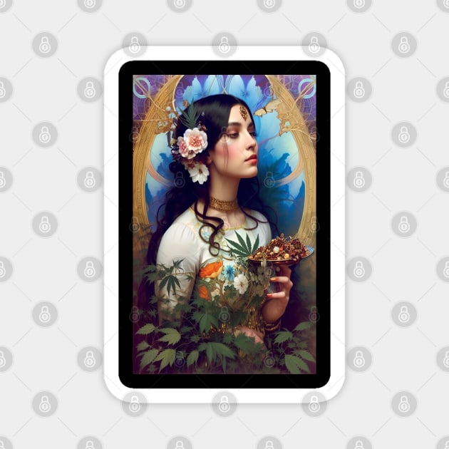 Stoner Chic - Floral Art Deco Girl - Ganja Girl Magnet by ZiolaRosa