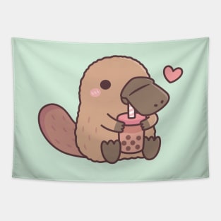 Cute Platypus Loves Drinking Bubble Tea Tapestry