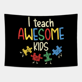 I Teach Awesome Kids Shirt Autism Awareness Puzzle Teacher Tapestry