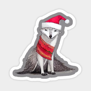 Arctic Fox wearing Santa Hat Magnet