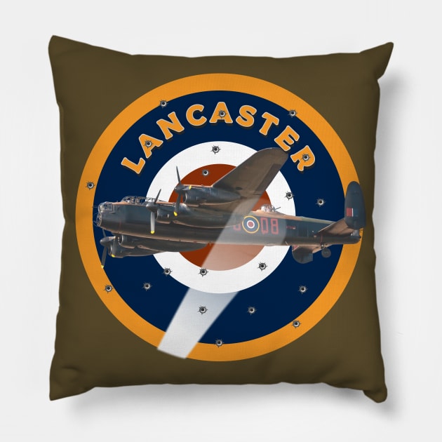 Lancaster Bomber in searchlight being attacked in RAF Roundel Pillow by AJ techDesigns