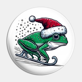 Frog Ice Skating Christmas Pin