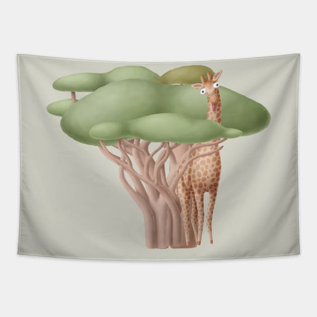 Cute giraffe in safari Tapestry by CaptainPixel