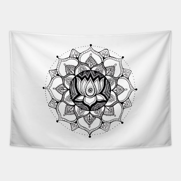 Lotus Mandala Black & White Tapestry by Heartsake