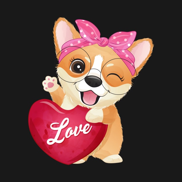 corgi love valentine tshirt by Tshirt lover 1