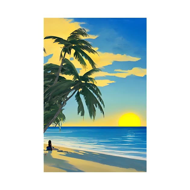 Girl Summer Sunset Palm Tree Beach Ocean Artistic Paradise by Trendy-Now