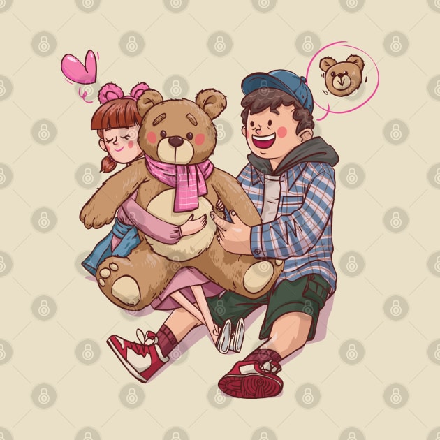 couple hugging teddy bear by Mako Design 