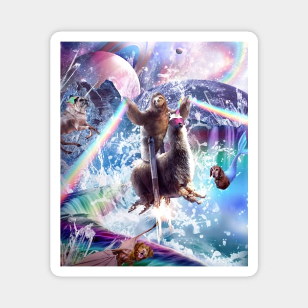 Rainbow Laser Sloth On Llama Unicorn In Space Magnet by Random Galaxy