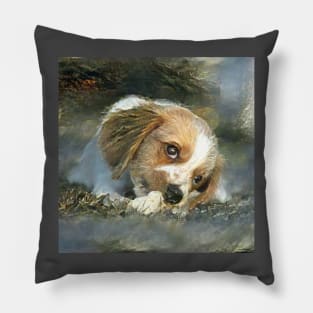 Cute puppy painting (pet, dog, pretty and hiking) Pillow