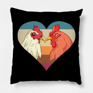 Farmer Chicken Couple Retro Farm Animal Heart Chicken Pillow