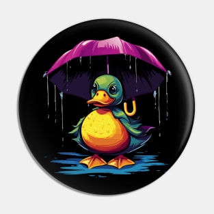 Duck Rainy Day With Umbrella Pin