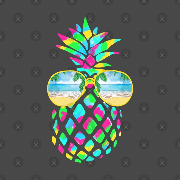 Splash of color Pineapple with Sunglasses and ocean scene by Sheila’s Studio