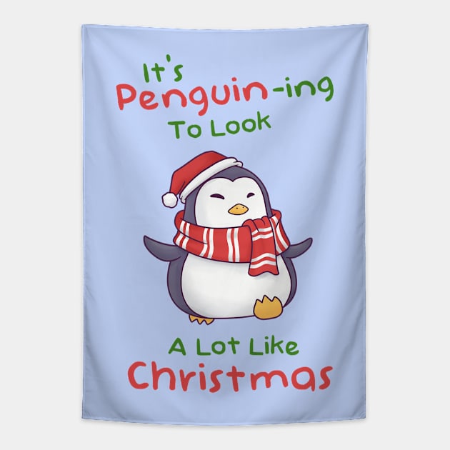 Its Penguining To Look A Lot Like Christmas Tapestry by Takeda_Art