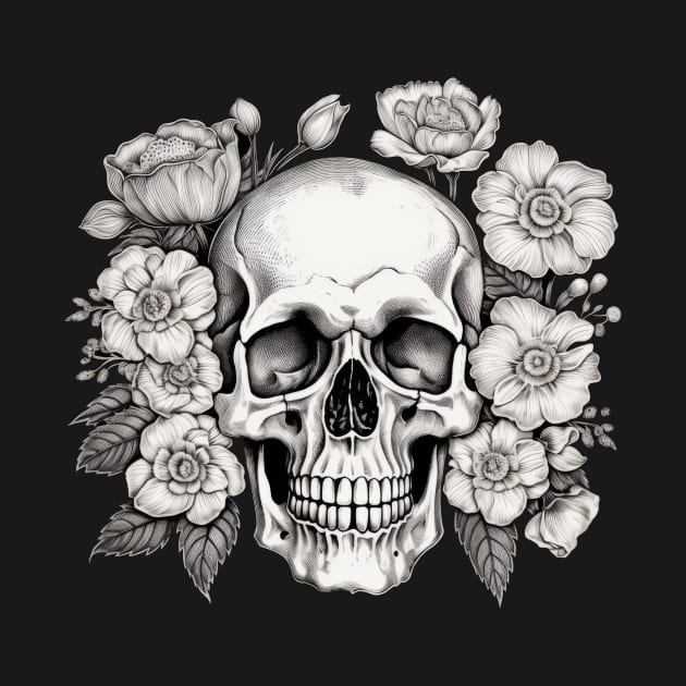 Skull with flowers by Merchgard