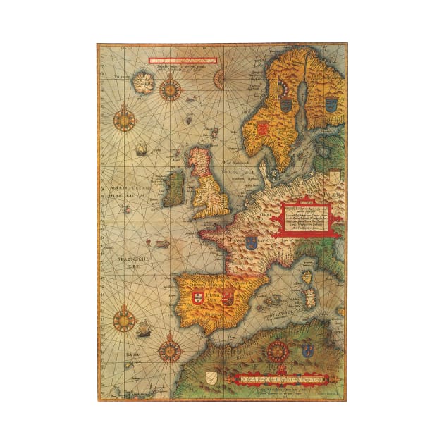 Antique Map, a Sea Chart of Europe by Lucas Janszoon Waghenaer, 1583 by MasterpieceCafe