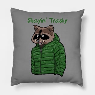 Stayin’ Trashy Cool Raccoon in Poofy Jacket Pillow