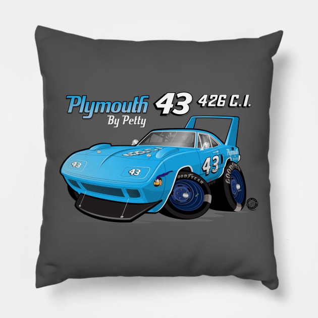 Plymouth SuperBird 43 Petty With Logos Pillow by Goin Ape Studios