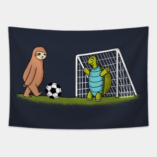 Sloth and turtle football Tapestry