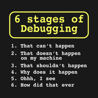 6 Stages of Debugging Full Stack Coder Software Developer T-Shirt