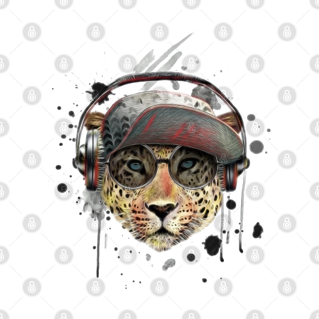 Leopard listening to music by stark.shop