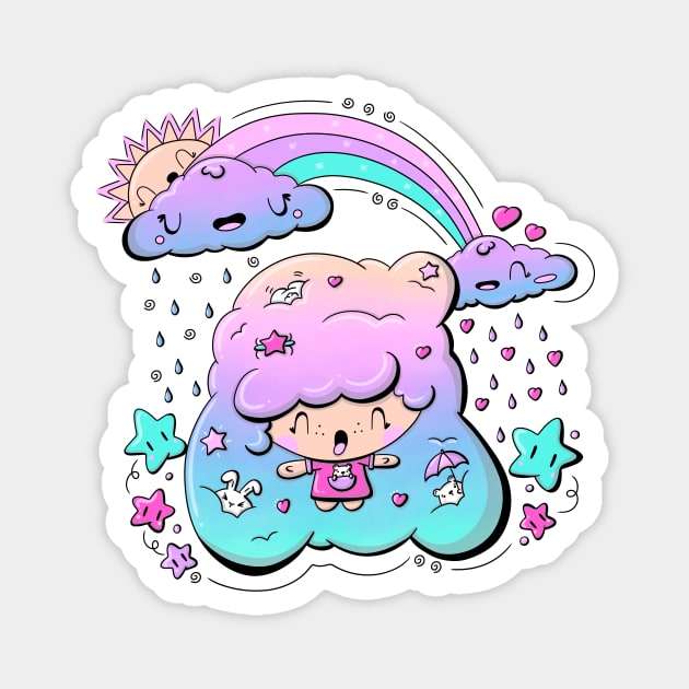 Cute rain bubble head girl in kawaii style Magnet by studiomogwai