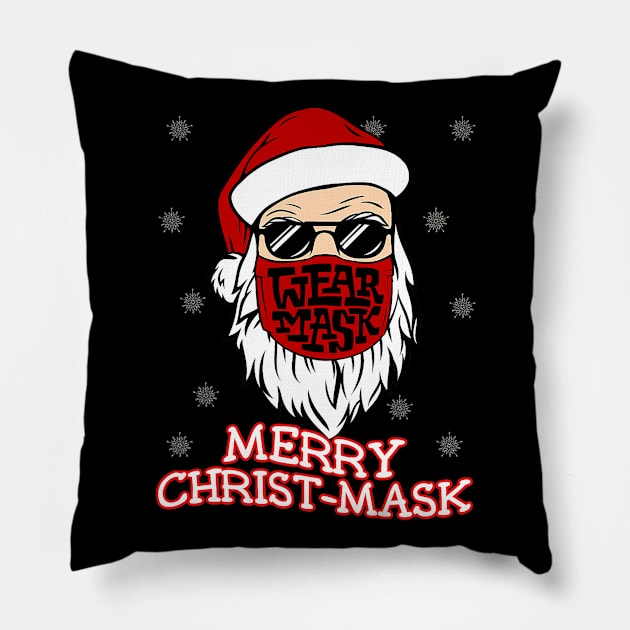 Christmas 2020 Santa with Face Mask Quarantine Funny Pillow by lostbearstudios