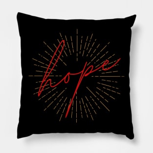 SheHopes Red Diagonal HOPE with sunburst Pillow