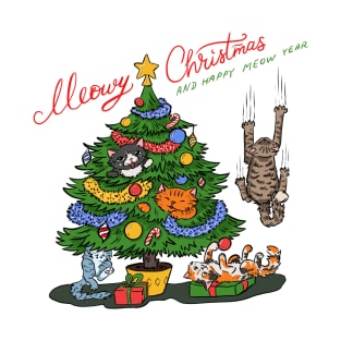 Cat meowy christmas and mew year print T-Shirt