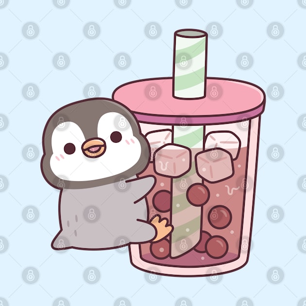 Cute Penguin Hugging Iced Bubble Tea by rustydoodle