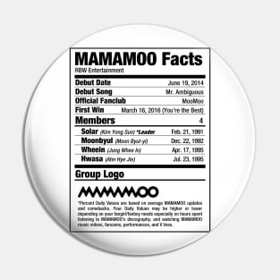 MAMAMOO Nutritional Facts Pin