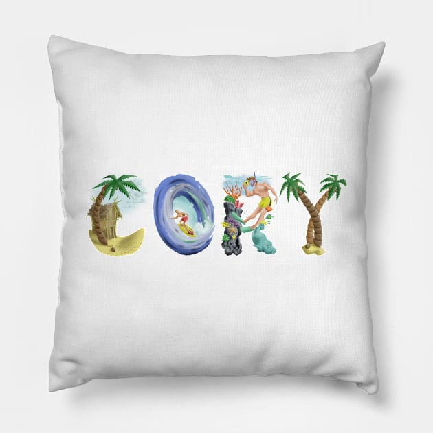 Cory Personalized Beach Art Pillow by Reading With Kids