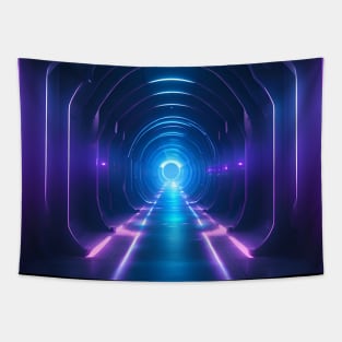 Cyberpunk Purple Blue Neon Portal Gateway Tapestry