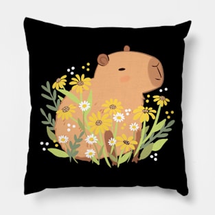 Cute capybara with daisy flowers Pillow