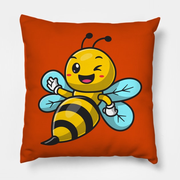 Cute Bee Waving Hand Cartoon Pillow by Catalyst Labs