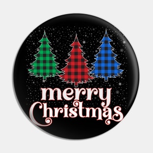 Xmas Buffalo Plaid Trees Merry Christmas Pin